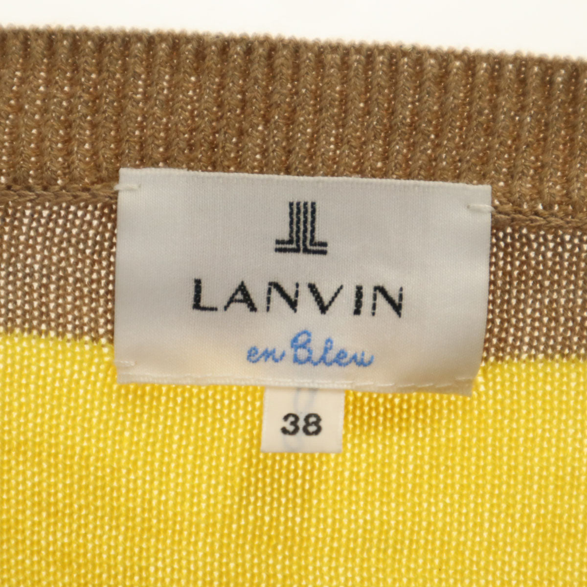 LANVIN en Bleu ランバンオンブルー ボーダー柄 長袖 ニットカーディガン 38 イエロー レディース