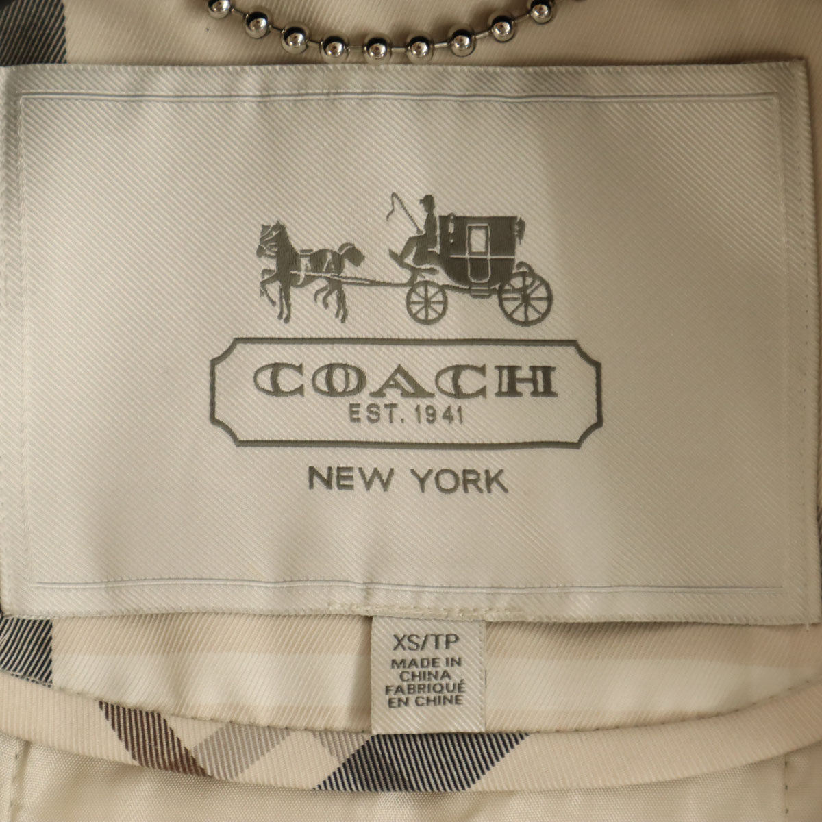 COACH コーチ チェック柄 ハーフ丈 トレンチコート XS ベージュ カバー付き レディース