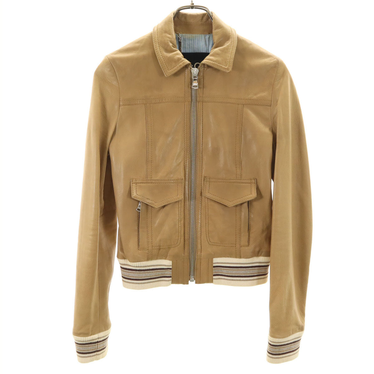 D&G DOLCE&GABBANA ディーアンドジー ドルチェアンドガッバーナ レザージャケット 38 キャメル レディース