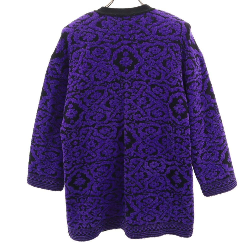 HANAE MORI 森英恵 ハナエモリ 総柄 長袖 ニットカーディガン M パープル レディース