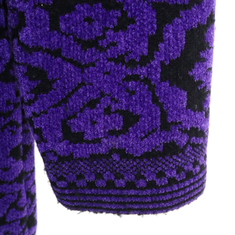 HANAE MORI 森英恵 ハナエモリ 総柄 長袖 ニットカーディガン M パープル レディース