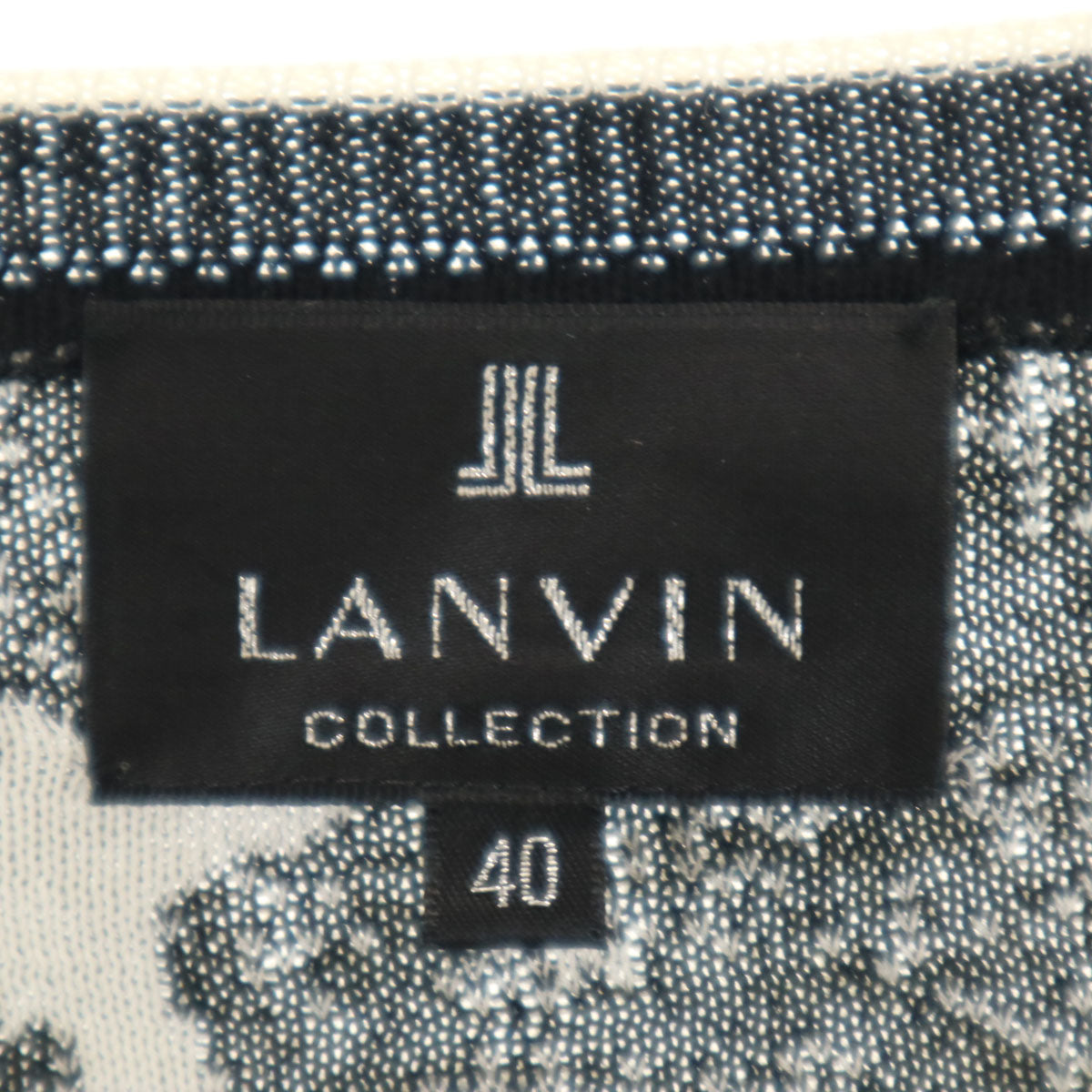 美品 LANVIN LA COLLECTION ランバンコレクション 日本製 総柄 長袖 ニットカーディガン 40 ブラック レディース
