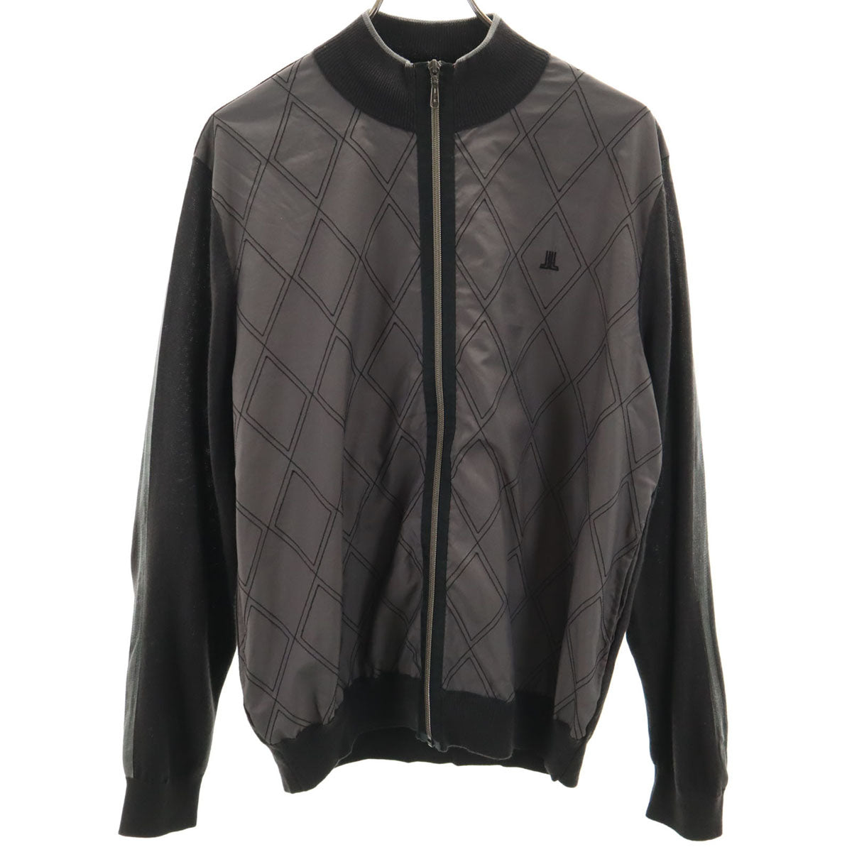 LANVIN SPORT ランバンスポール ダイヤ柄 ニットジャケット 42 チャコールグレー メンズ