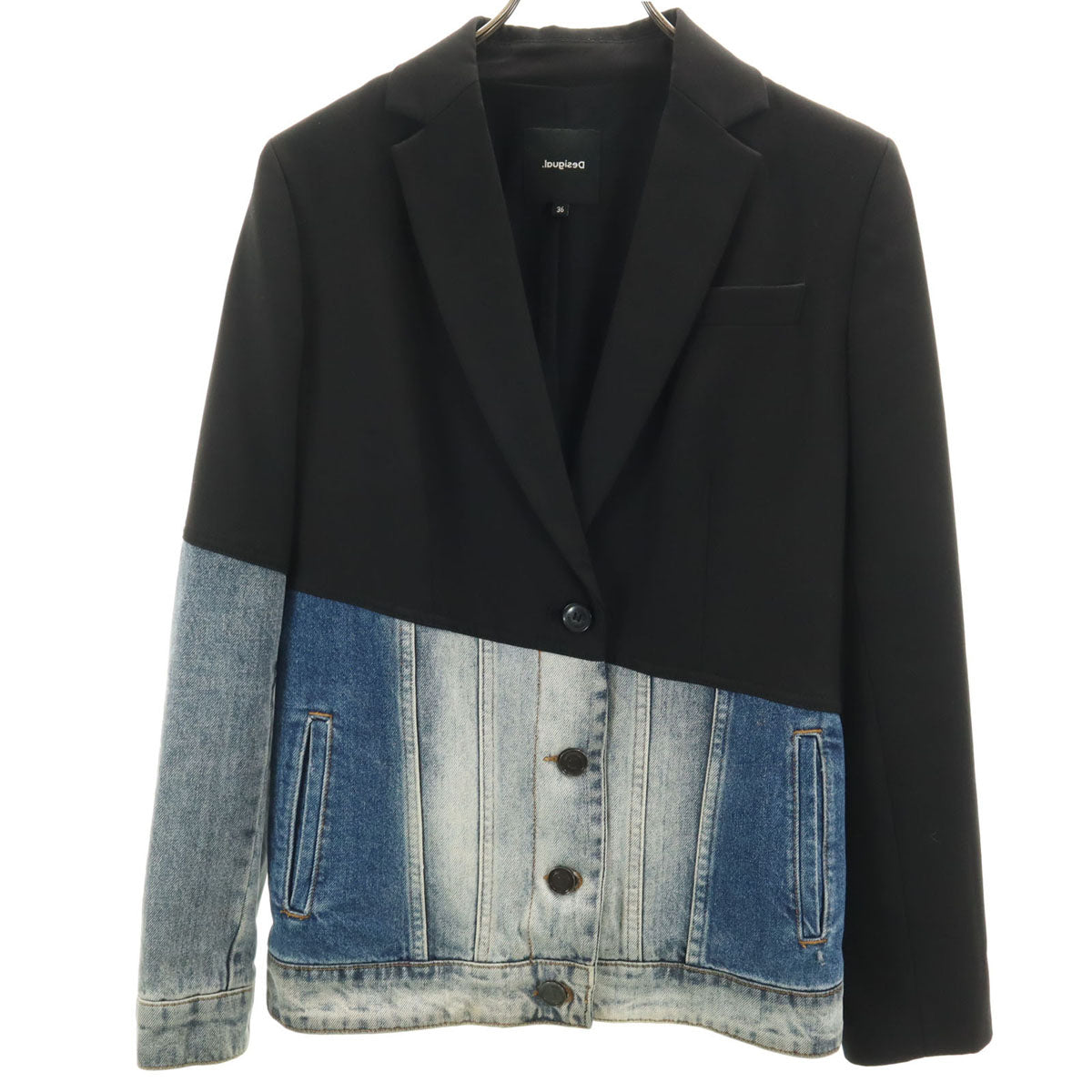 Desigual デシグアル デニム切替 ハイブリッドスリム ブレザー 36 ブラック レディース