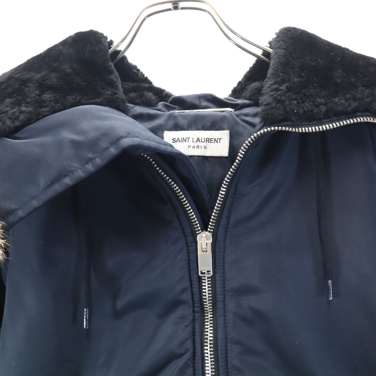 SAINT LAURENT サンローラン 15AW イタリア製 マーモットファー N-2B ミリタリージャケット 42 ネイビー フライトジャケット メンズ