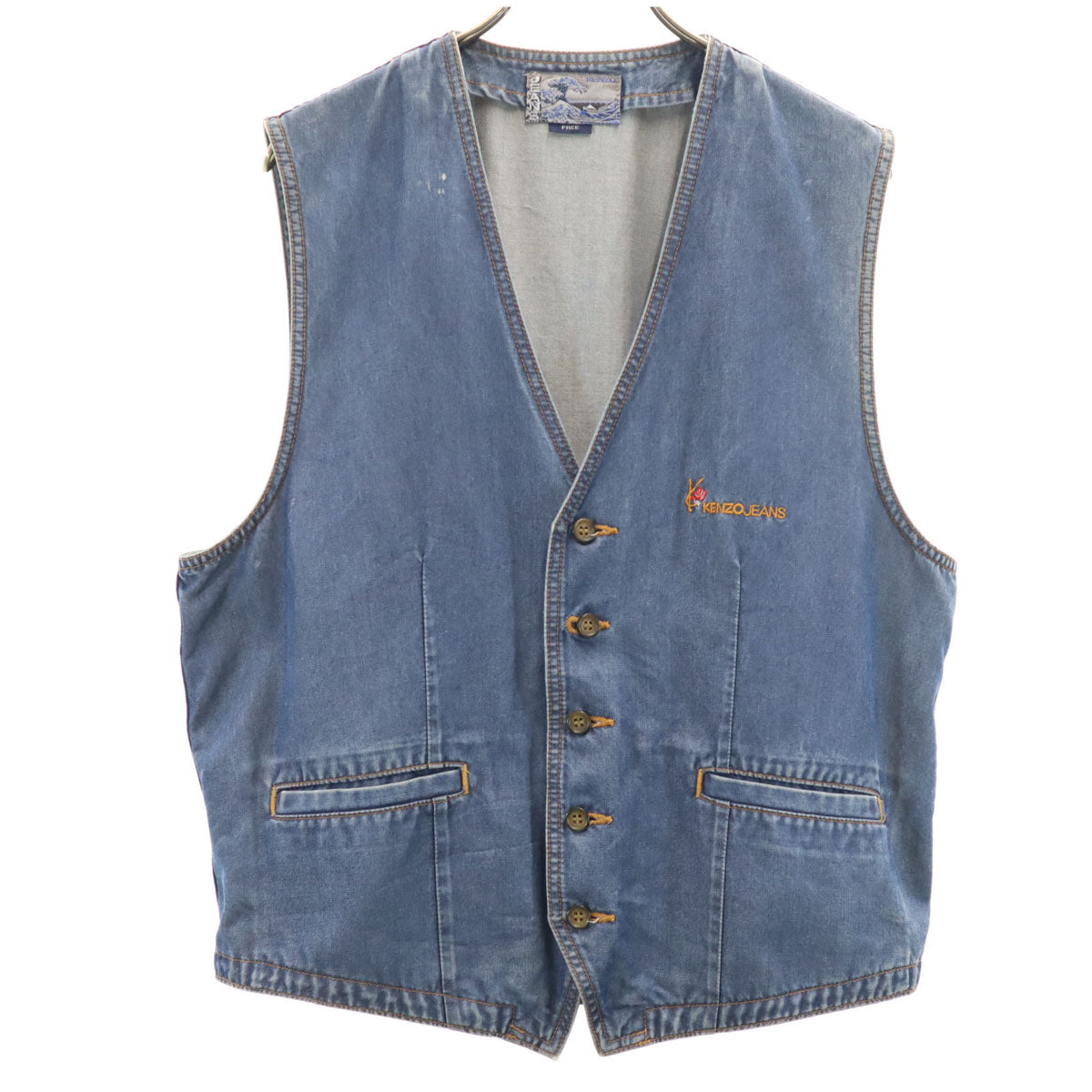 KENZO JEANS ケンゾージーンズ 90s 日本製 オールド デニム ジレベスト FREE ウォッシュブルー メンズ