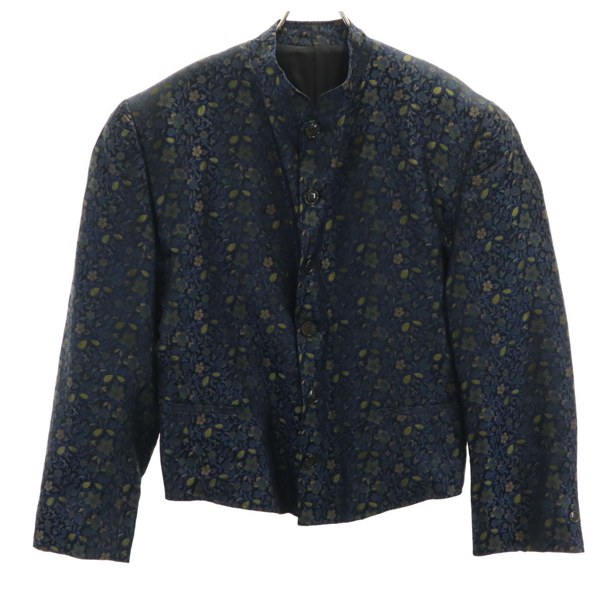KENZO ケンゾー 90s 日本製 シルク オールド 花柄 スタンドカラー ジャケット F ネイビー レディース