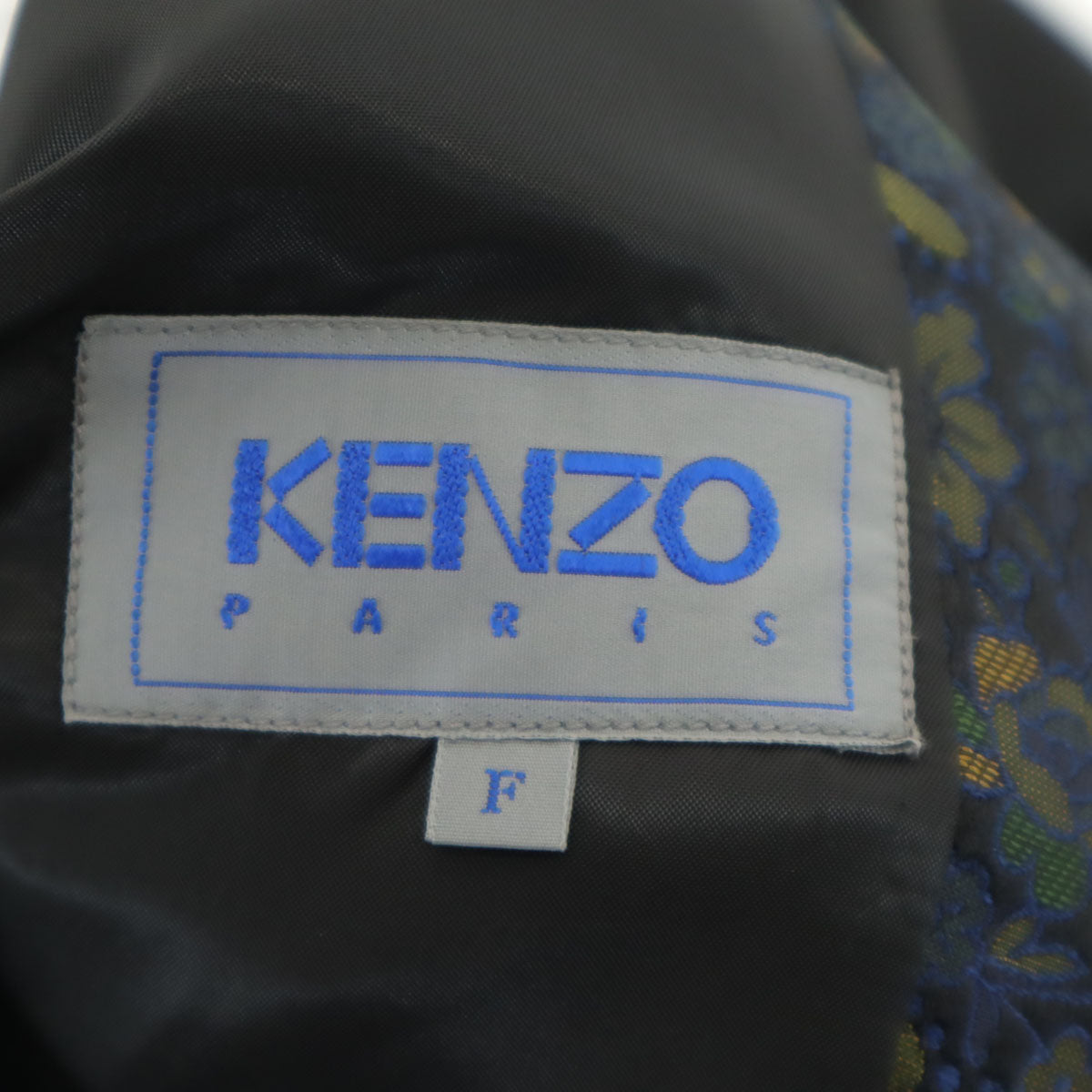 KENZO ケンゾー 90s 日本製 シルク オールド 花柄 スタンドカラー ジャケット F ネイビー レディース
