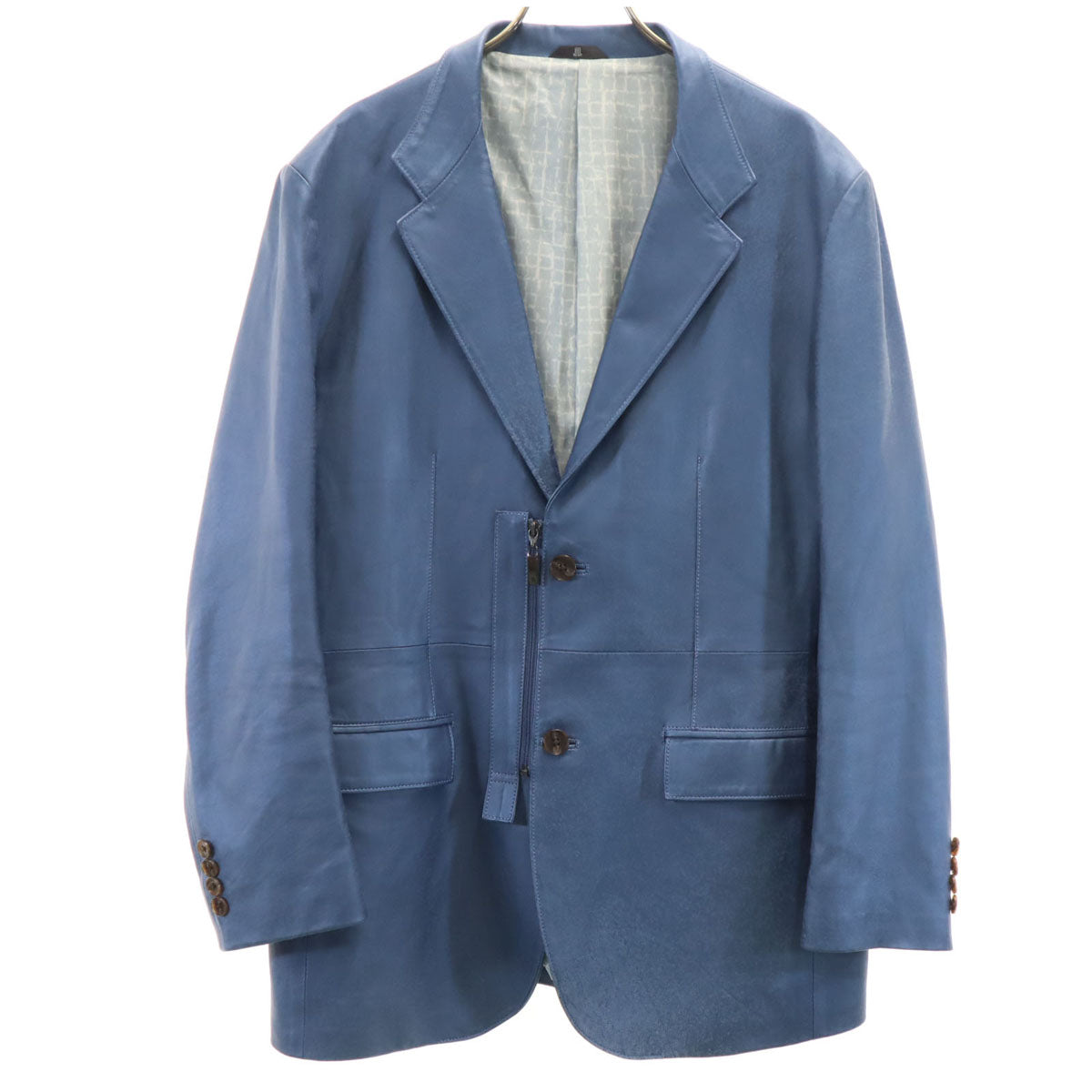 LANVIN LA COLLECTION ランバンコレクション 日本製 羊革レザー テーラードジャケット 52 青紺 メンズ