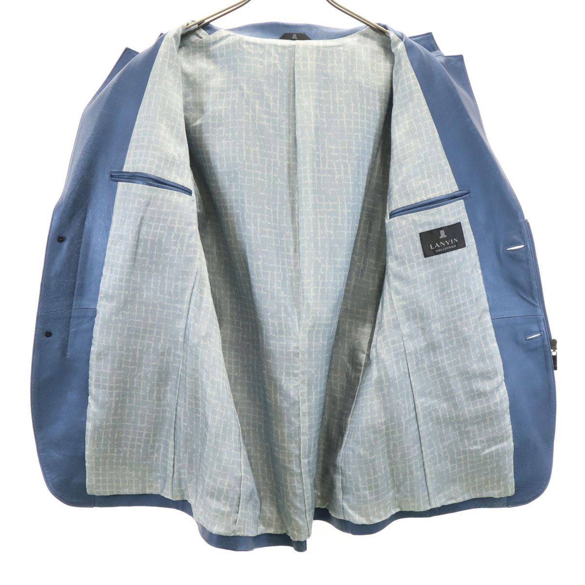 LANVIN LA COLLECTION ランバンコレクション 日本製 羊革レザー テーラードジャケット 52 青紺 メンズ