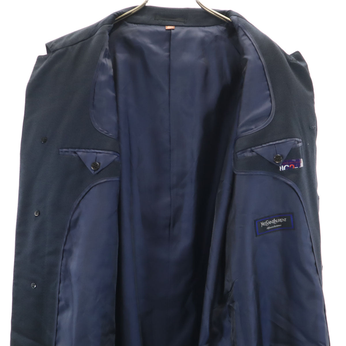YVES SAINT LAURENT イヴサンローラン 90s 日本製 シルクブレンド オールド ステンカラーコート A4 ネイビー メンズ