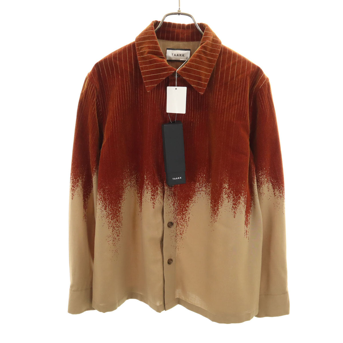 美品 TAAKK ターク 日本製 長袖 フロック加工 シャツ 2 ブラウン メンズ