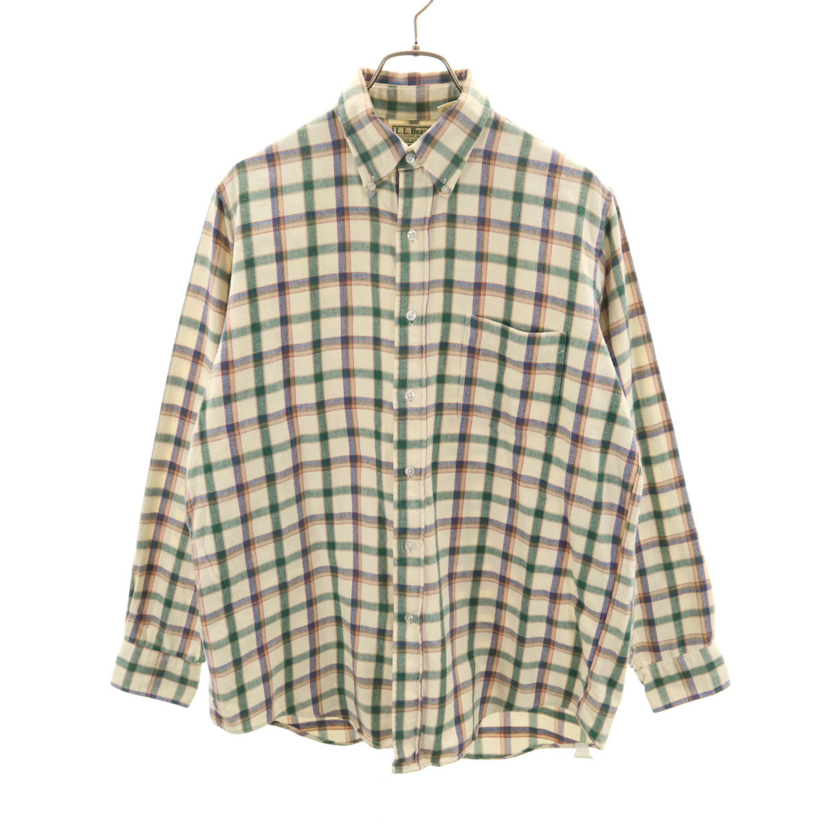 L.L.Bean エルエルビーン 90s USA製 オールド チェック柄 長袖 コットンネル ボタンダウンシャツ M ベージュ アウトドア メンズ