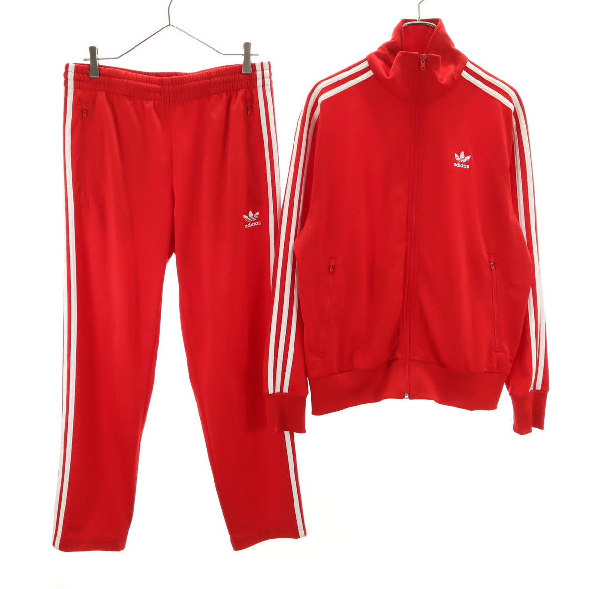 adidas アディダス トレフォイルロゴ トラックジャケット 上下 セットアップ O/L レッド ジャージ 3ライン メンズ