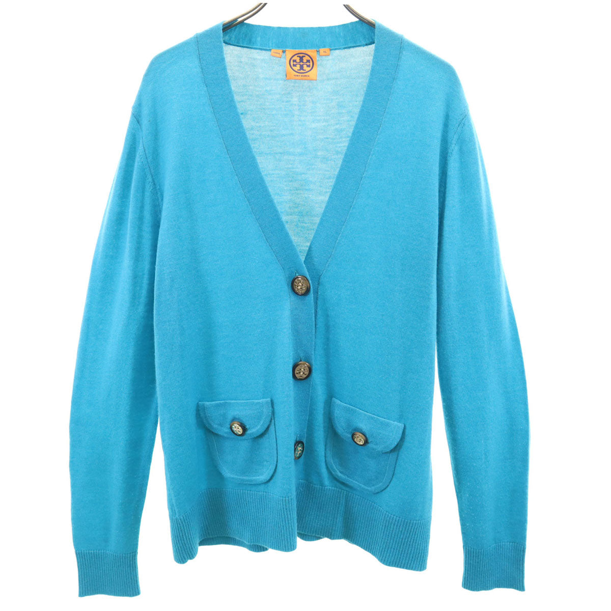 Tory Burch トリーバーチ 長袖 Vネック ニットカーディガン XL 水色 レディース