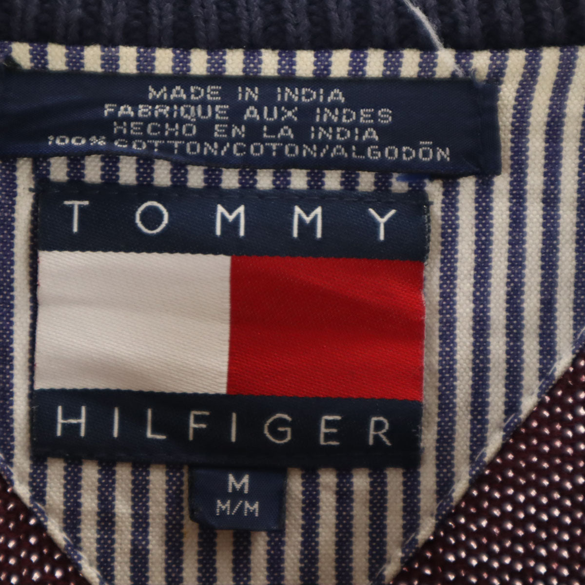 TOMMY HILFIGER トミーヒルフィガー 90s オールド ボーダー柄 長袖 セーター M バーガンディ メンズ