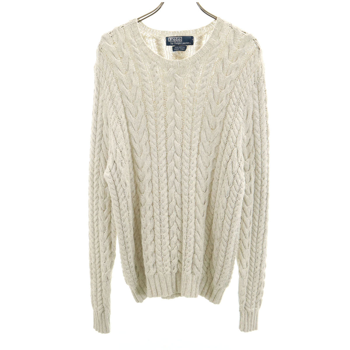 Polo by Ralph Lauren ポロバイラルフローレン 90s オールド 長袖 ハンド ニット M ホワイト ケーブルニット メンズ