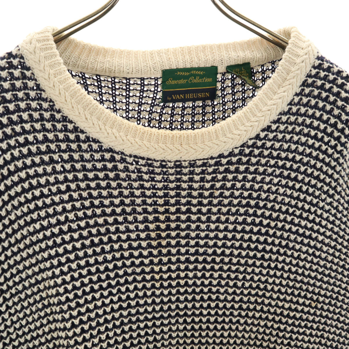 VAN HEUSEN ヴァンヒューゼン 80s 90s オールド ポップコーン編み 長袖 モックネック セーター L ネイビー メンズ