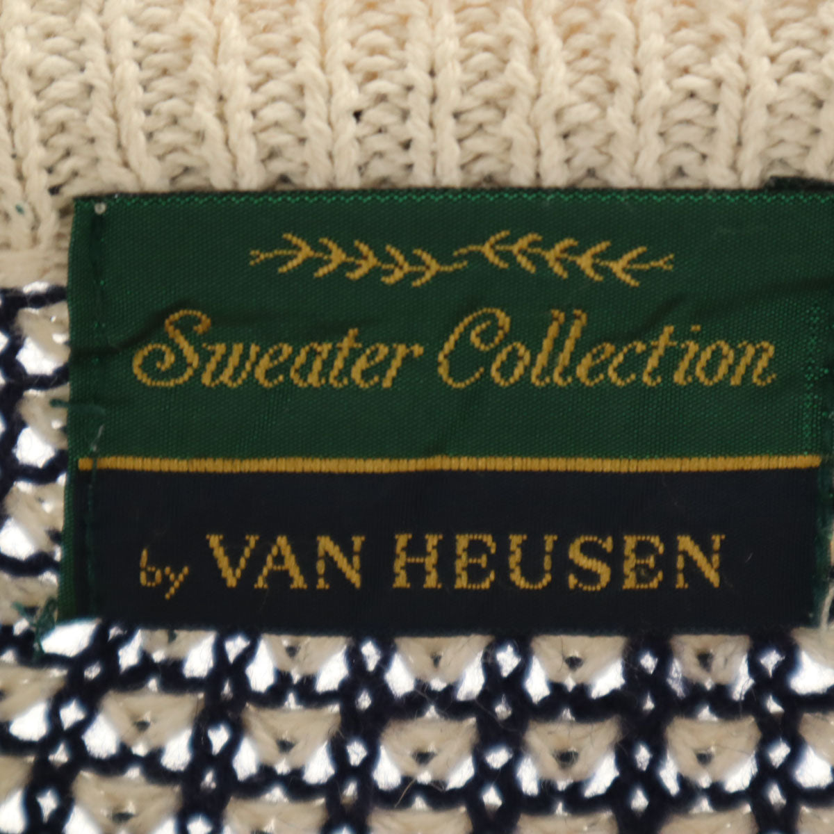 VAN HEUSEN ヴァンヒューゼン 80s 90s オールド ポップコーン編み 長袖 モックネック セーター L ネイビー メンズ