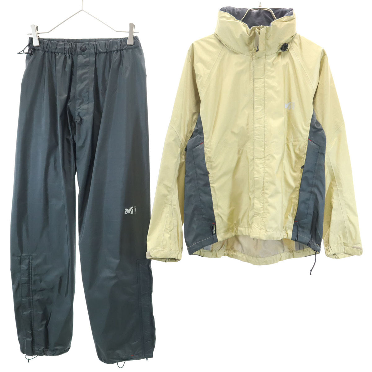 MILLET ミレー レインジャケット 上下 セットアップ M クリーム 収納袋付き アウトドア レディース