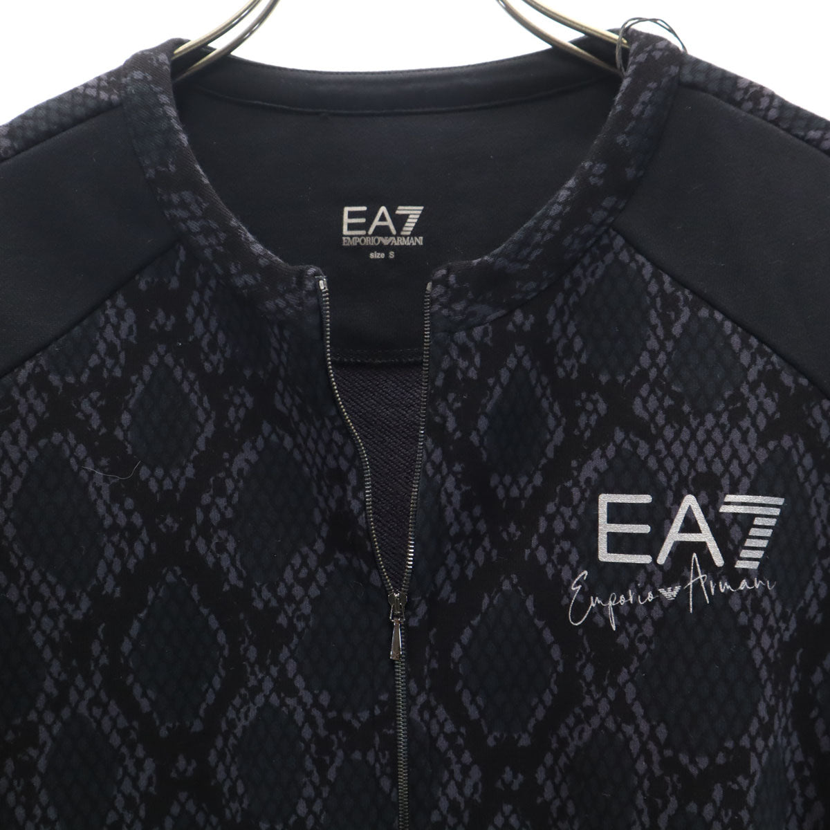 美品 Emporio Armani エンポリオアルマーニ パイソン柄 スウェット ジップジャケット 上下 セットアップ S/M ブラック EA7 メンズ