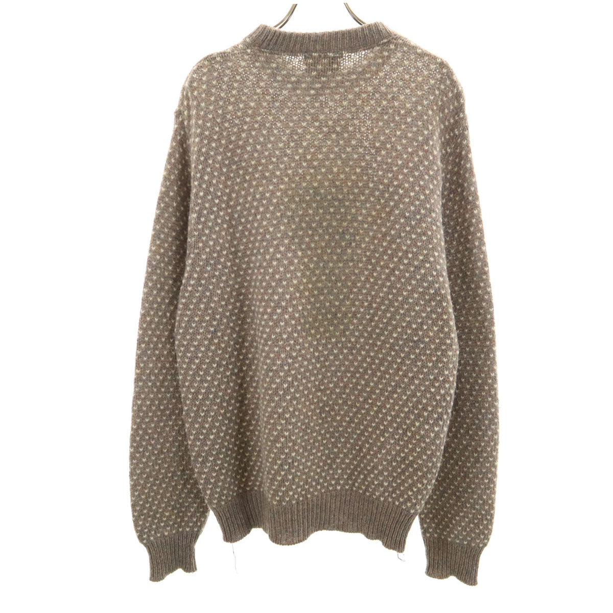 80s ヴィンテージ USA製 長袖 モックネック バーズアイ ニット L グレー メンズ