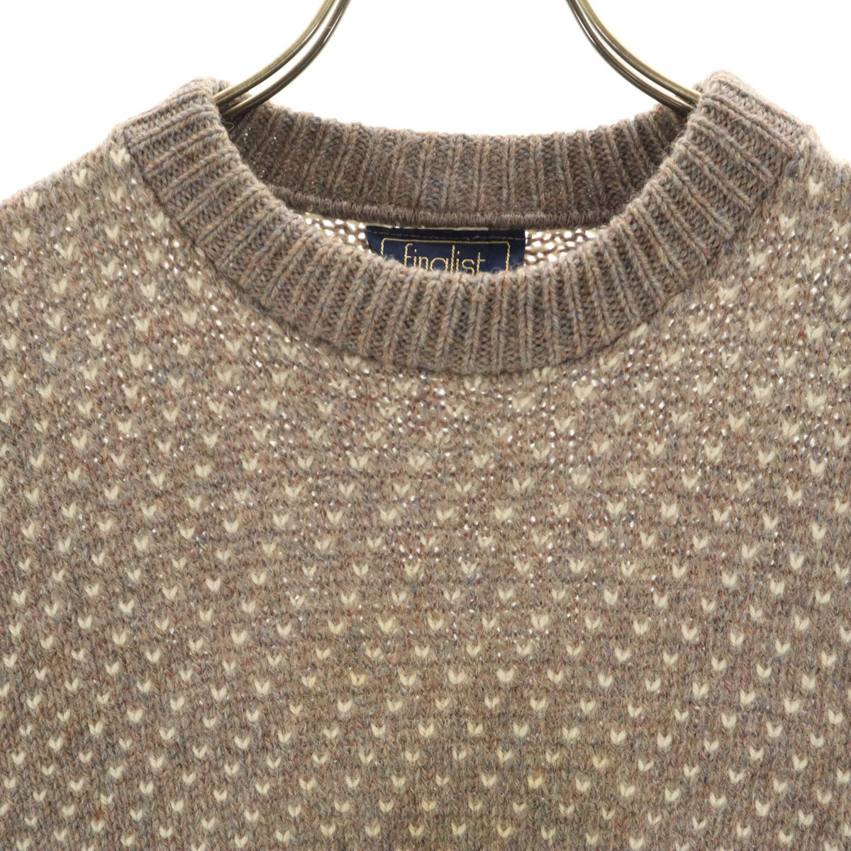 80s ヴィンテージ USA製 長袖 モックネック バーズアイ ニット L グレー メンズ