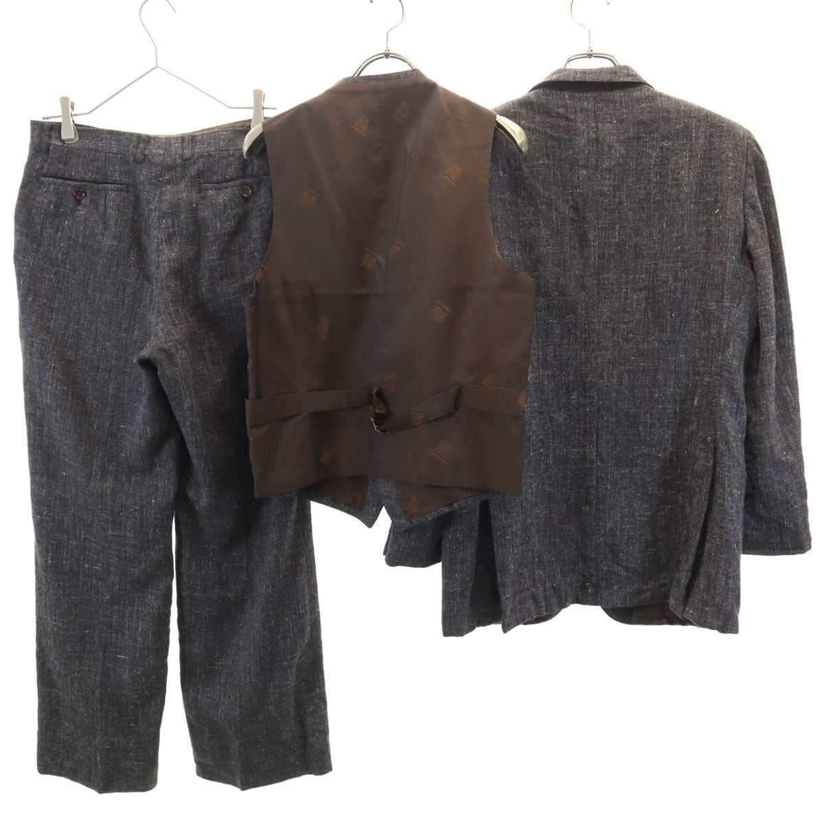 LANVIN ランバン 90s オールド スーツ 上下 セットアップ H50-26 チャコールブラウン 3ピース メンズ