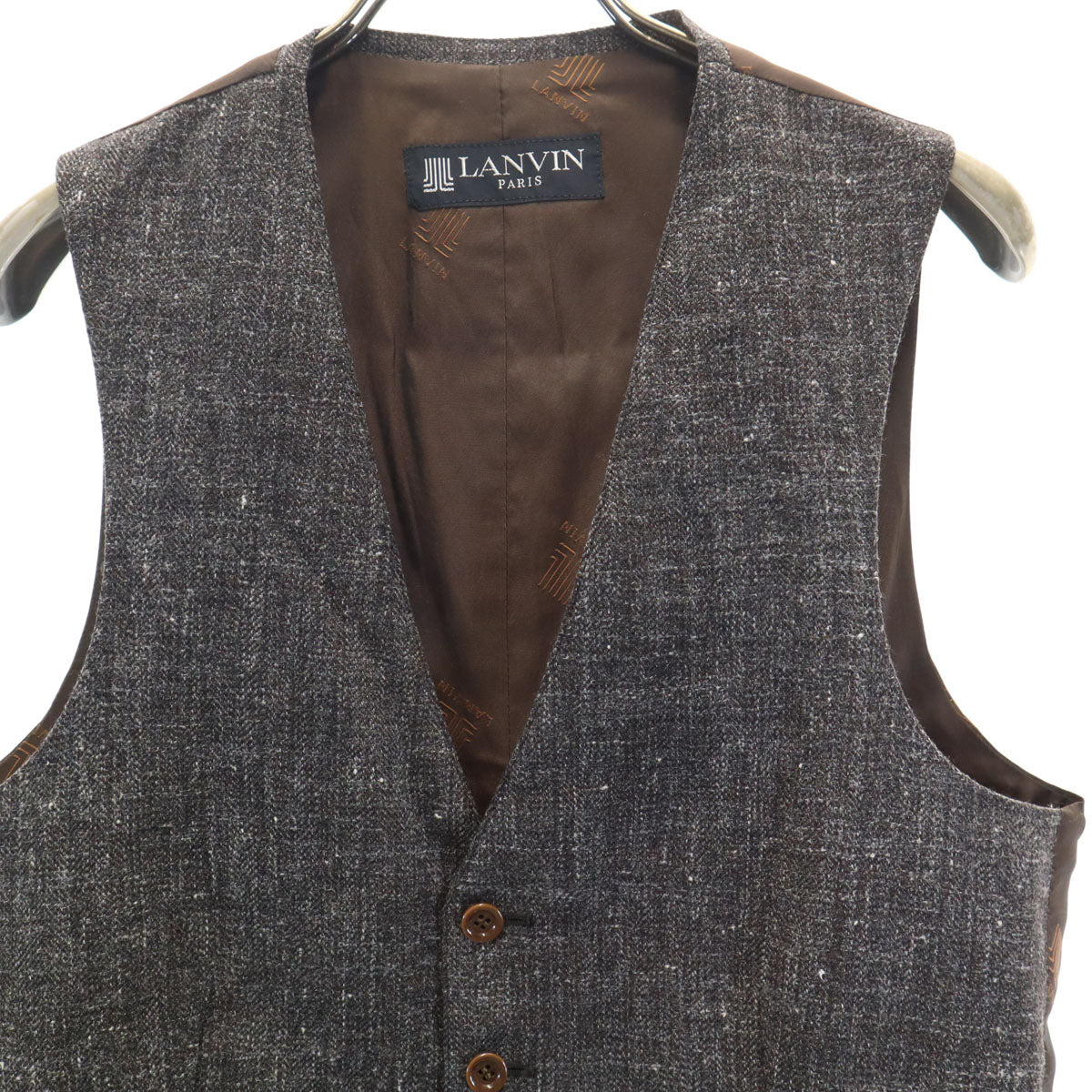 LANVIN ランバン 90s オールド スーツ 上下 セットアップ H50-26 チャコールブラウン 3ピース メンズ