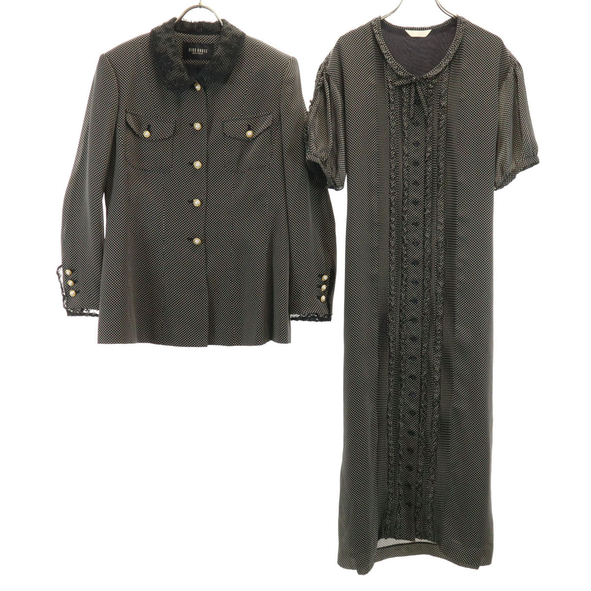 PINK HOUSE BOUTIQUE ピンクハウス ブティック 日本製 ドット柄 半袖 シフォン ワンピース L ブラック セット レディース