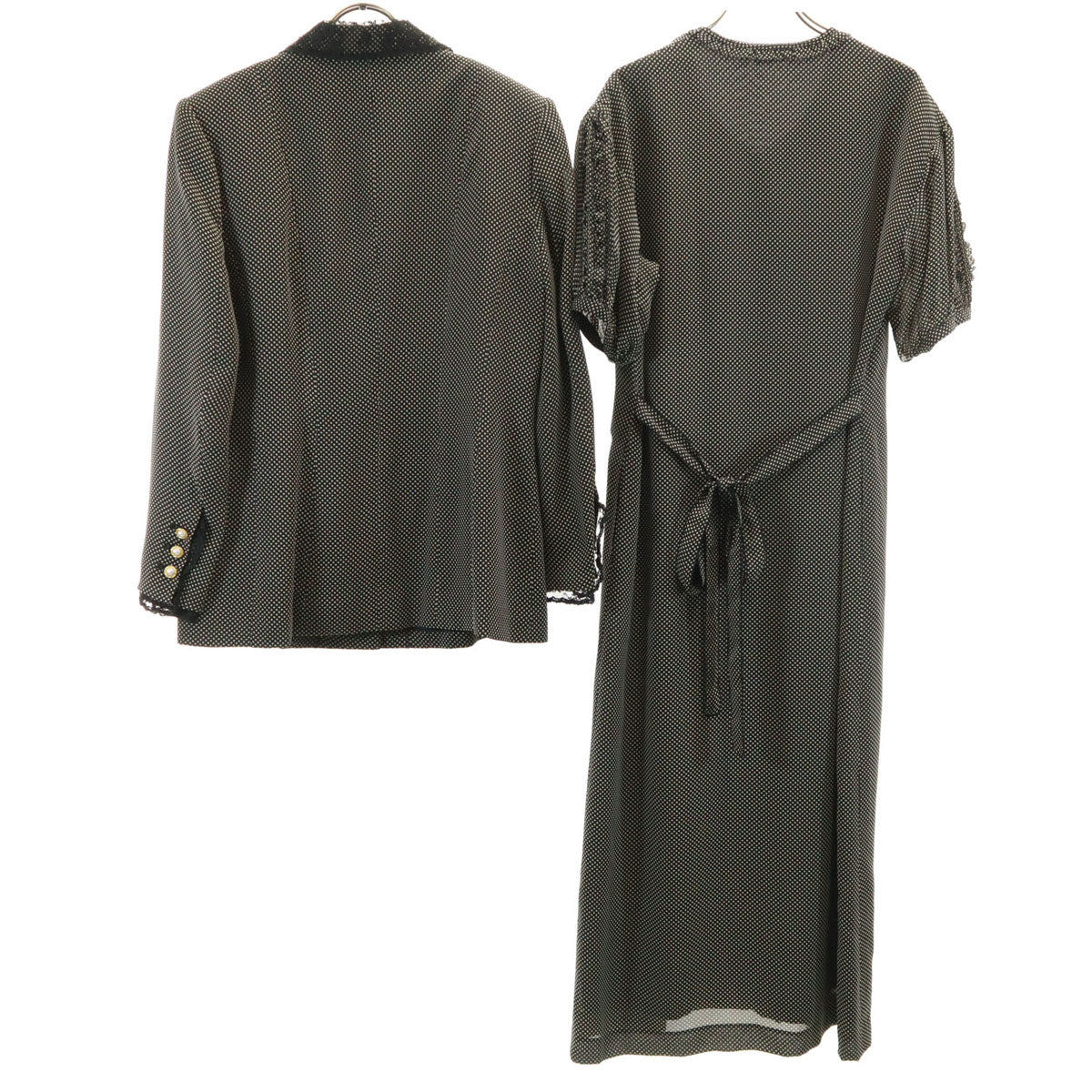 PINK HOUSE BOUTIQUE ピンクハウス ブティック 日本製 ドット柄 半袖 シフォン ワンピース L ブラック セット レディース