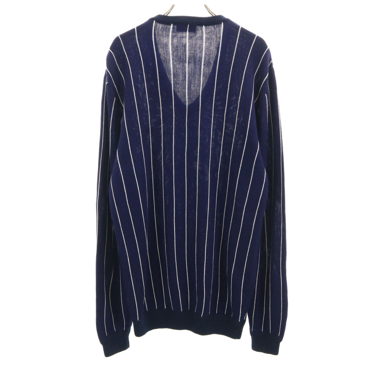 CHEMISE LACOSTE シュミーズラコステ 70s 80s ヴィンテージ フランス製 ストライプ柄 長袖 Vネック セーター ブルー フレンチラコステ メンズ