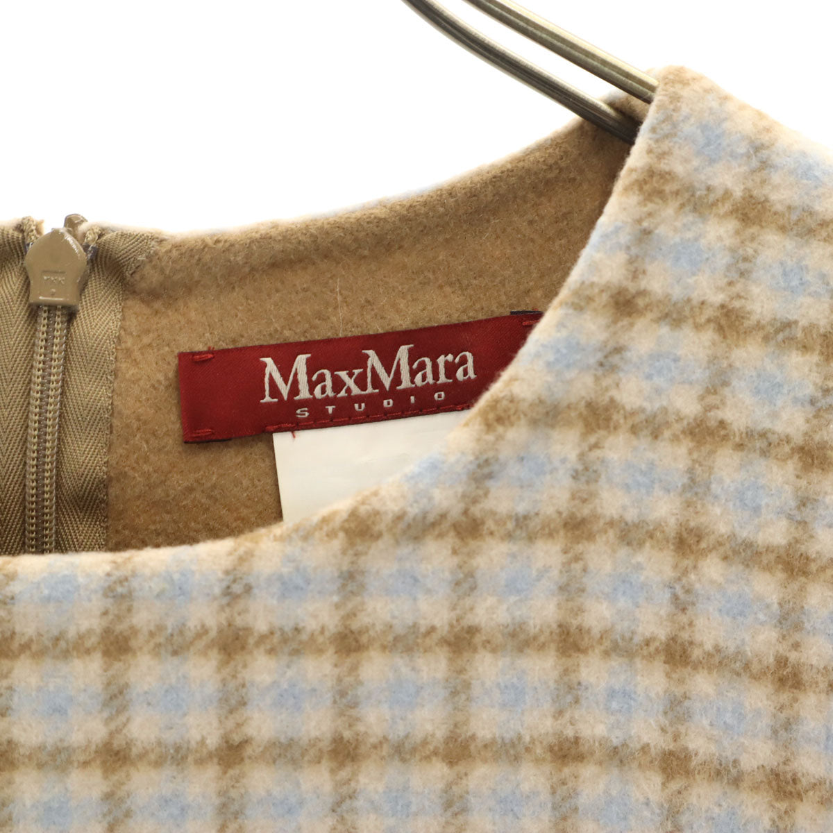 MAXMARA STUDIO マックスマーラステュディオ チェック柄 半袖 ワンピース 36 ベージュ レディース