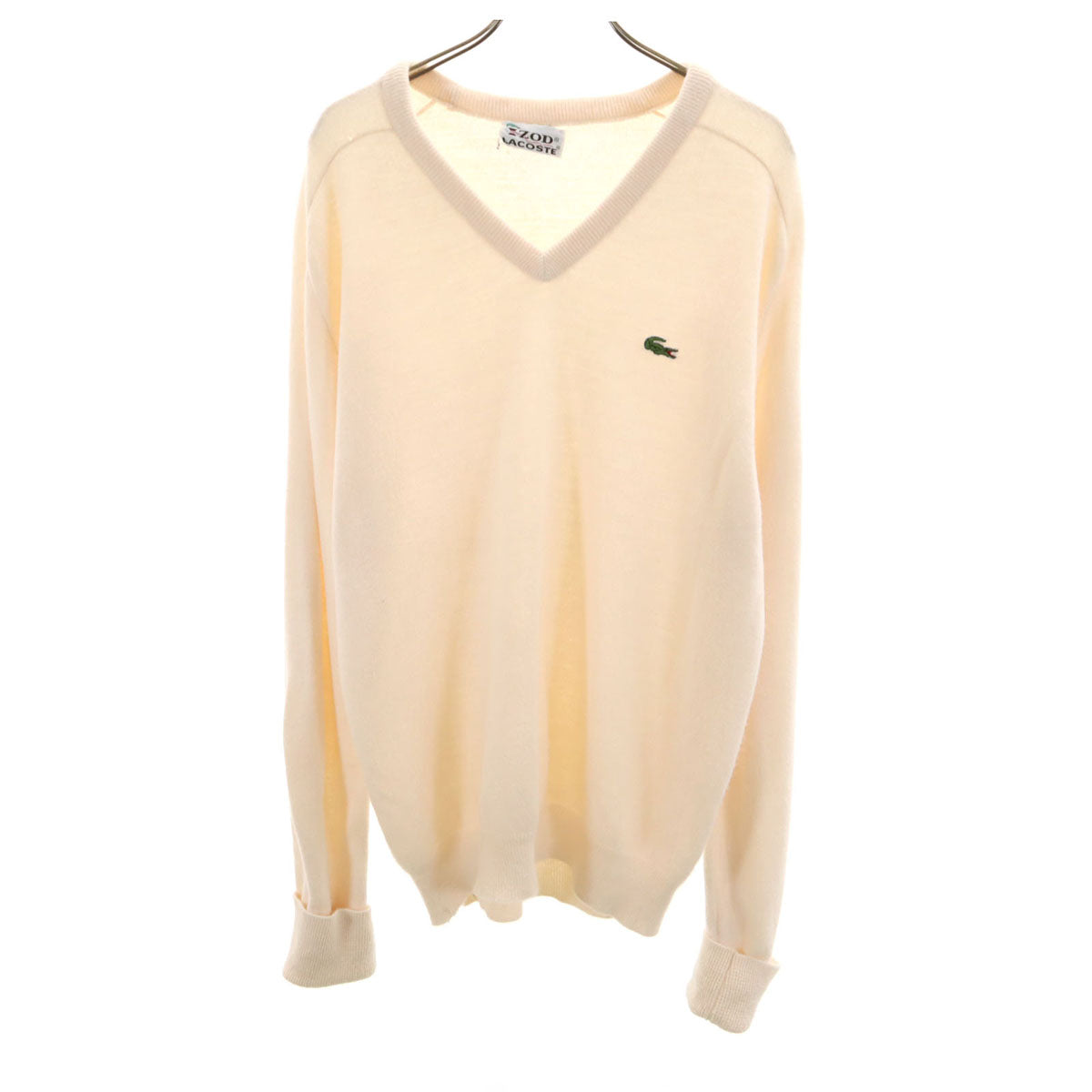 IZOD LACOSTE アイゾットラコステ 70s ヴィンテージ 糸巻きタグ 長袖 Vネック セーター ホワイト メンズ