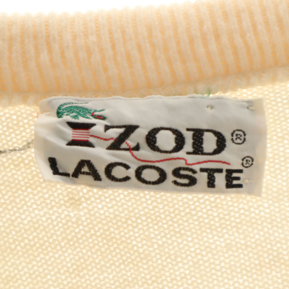 IZOD LACOSTE アイゾットラコステ 70s ヴィンテージ 糸巻きタグ 長袖 Vネック セーター ホワイト メンズ
