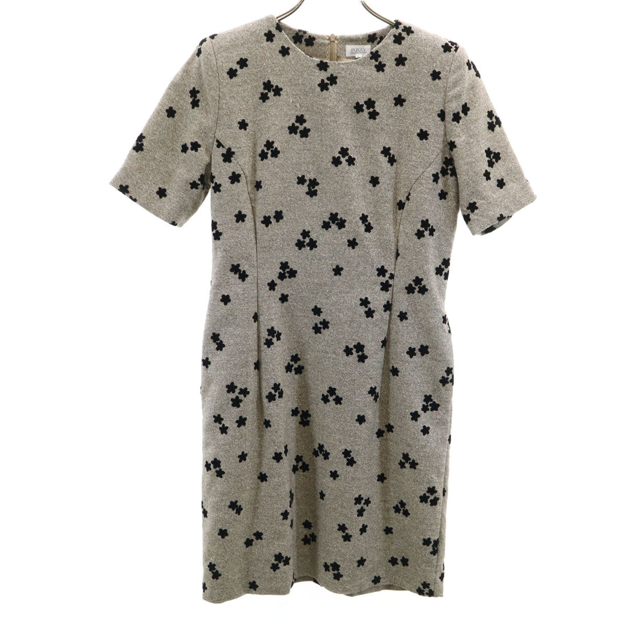 FOXEY BOUTIQUE フォクシー ブティック 日本製 花柄 半袖 ワンピース 40 グレー系 レディース