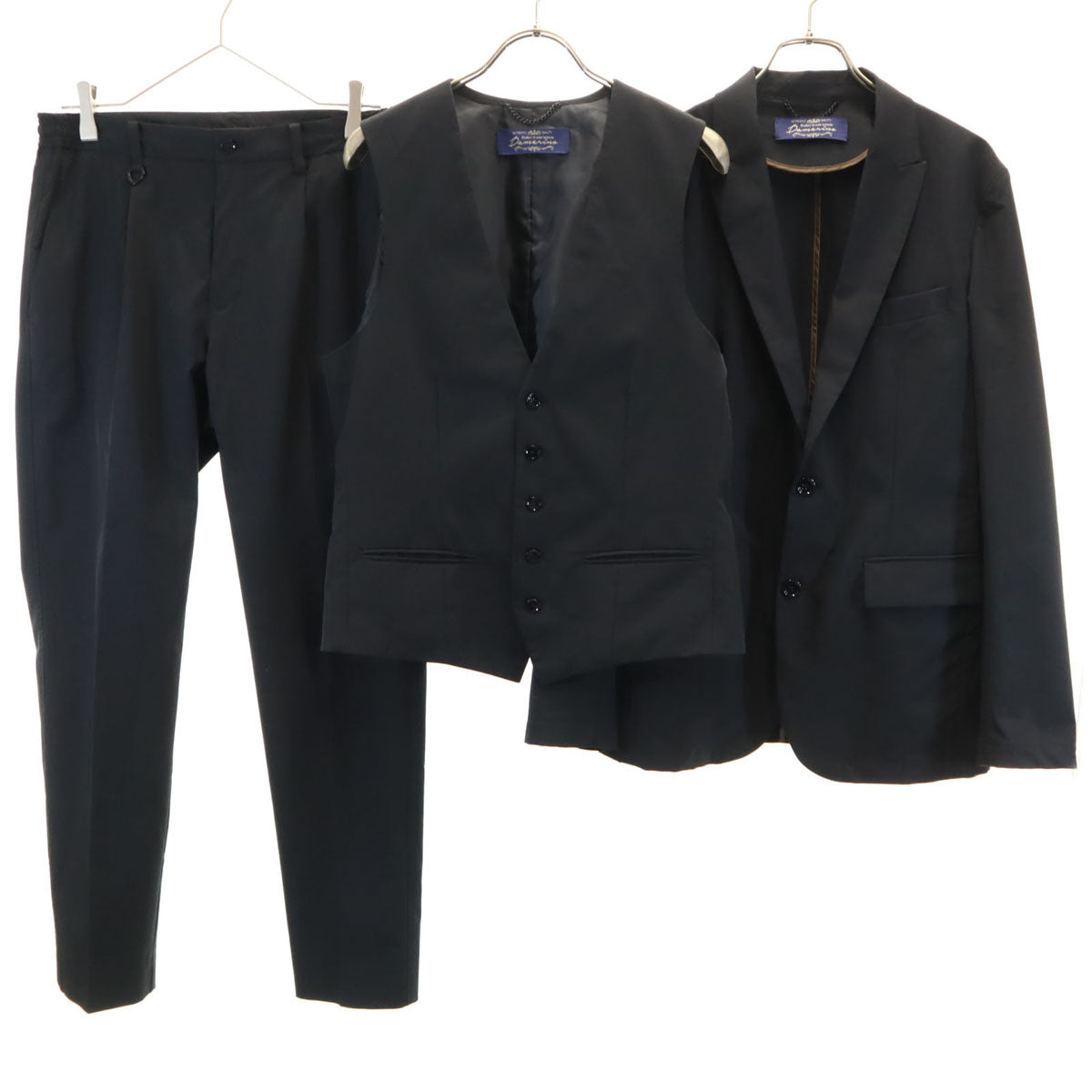 nano universe ナノユニバース ソロテックス スーツ 上下 セットアップ M/S ブラック 3ピース メンズ