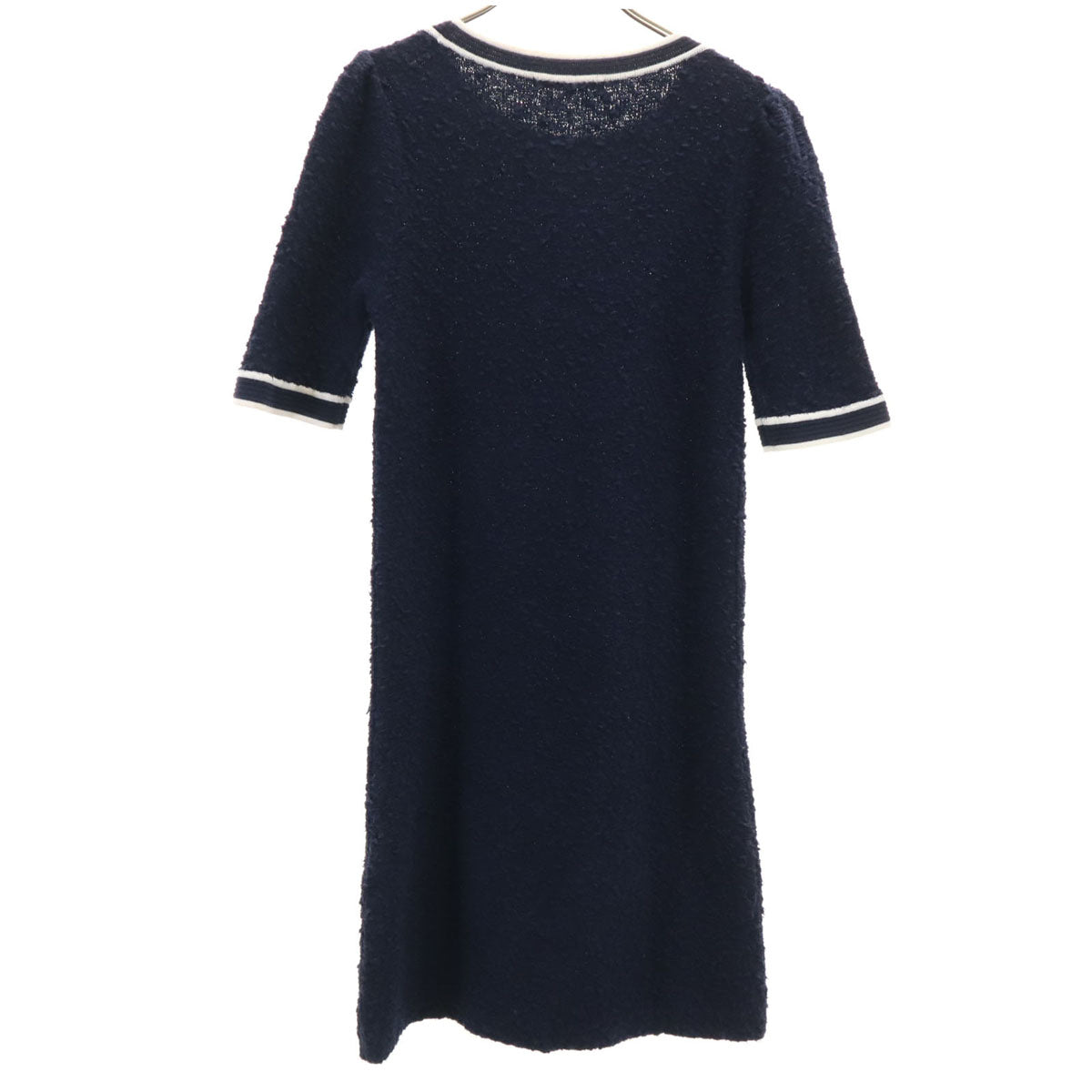 ANAYI アナイ 日本製 半袖 パイルニット ワンピース 38 ネイビー レディース