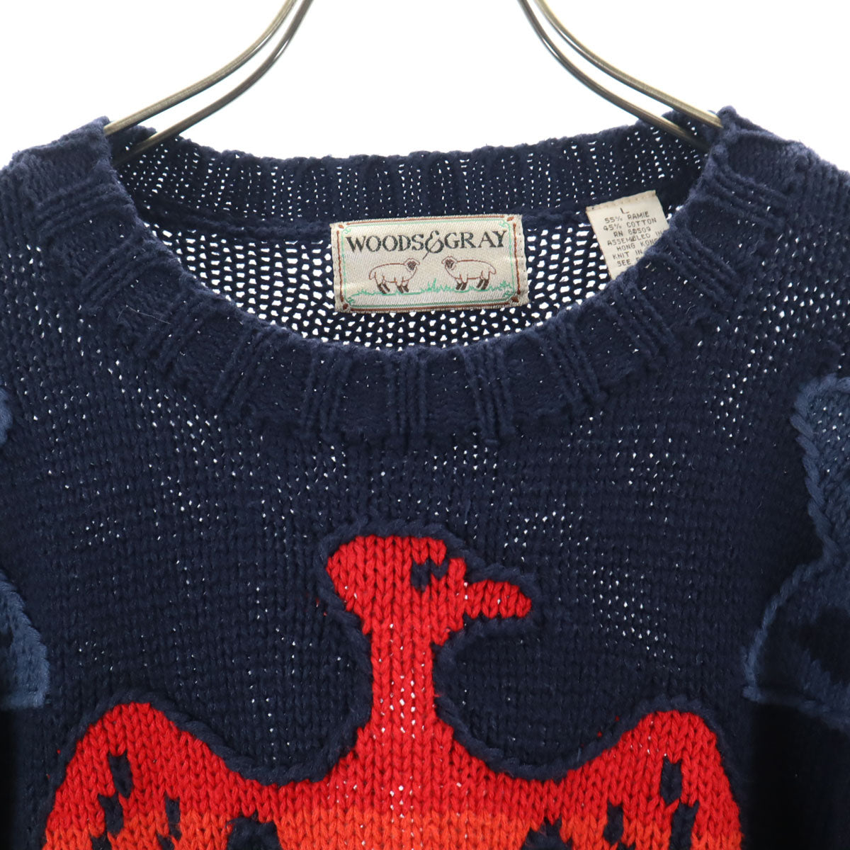 ウッズ&グレイ 80s 90s オールド バード柄 長袖 セーター L ネイビー ニット メンズ