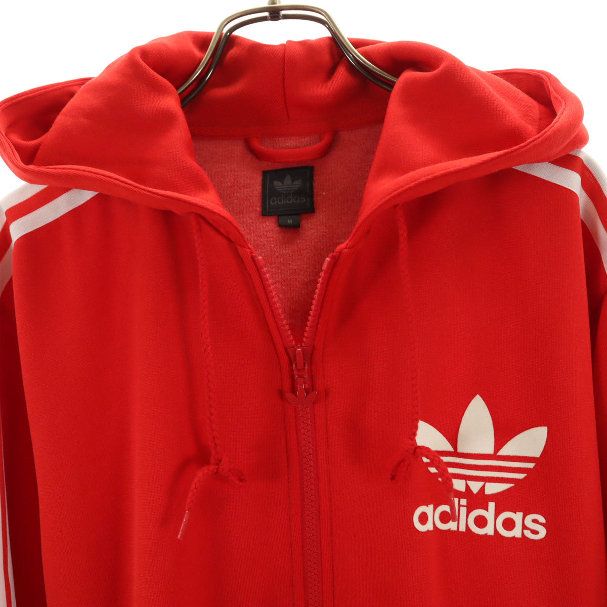 adidas アディダス トレフォイルロゴ フーデッド トラックジャケット M レッド レディース