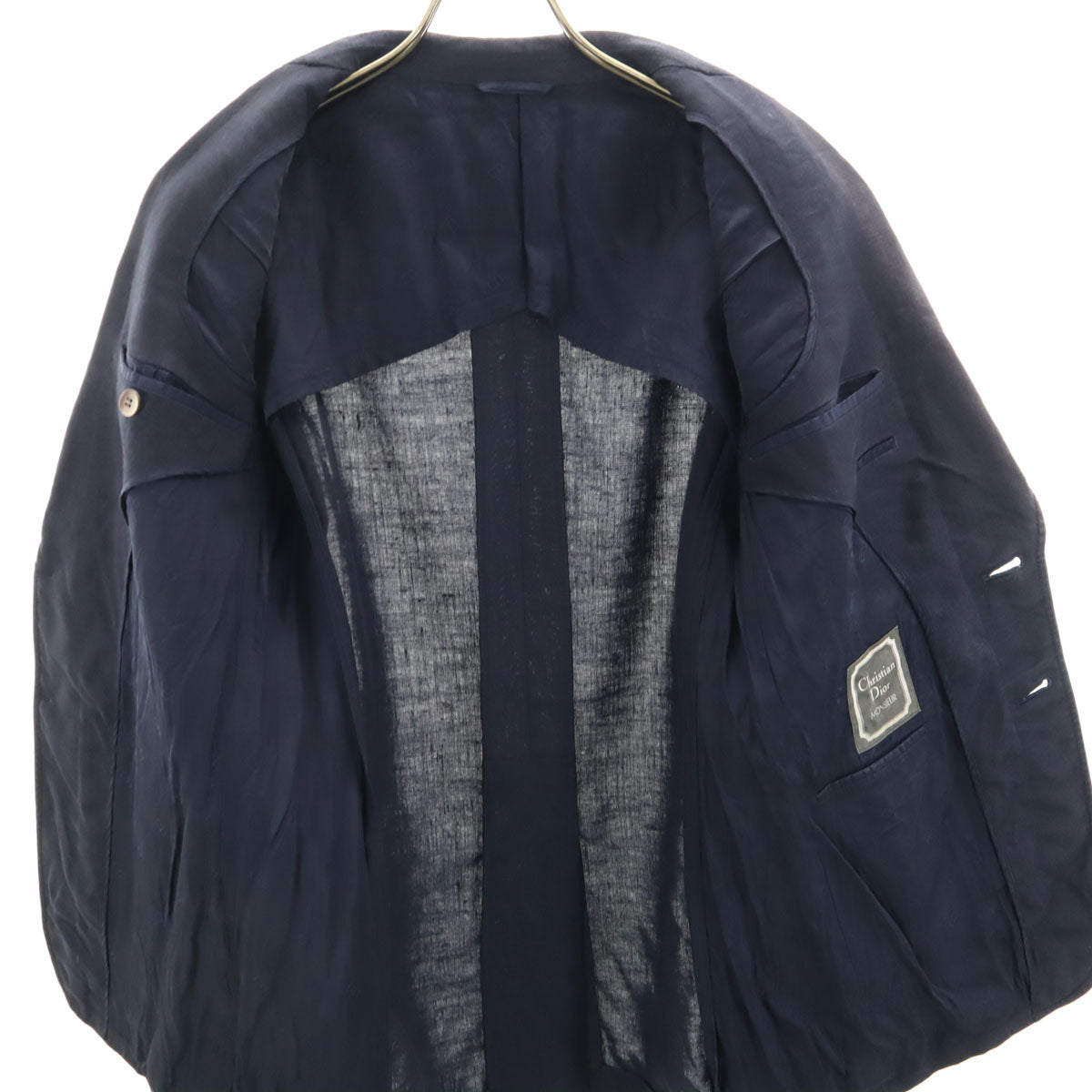 Christian Dior クリスチャンディオール 90s オールド リネンブレンド テーラードジャケット S ネイビー メンズ