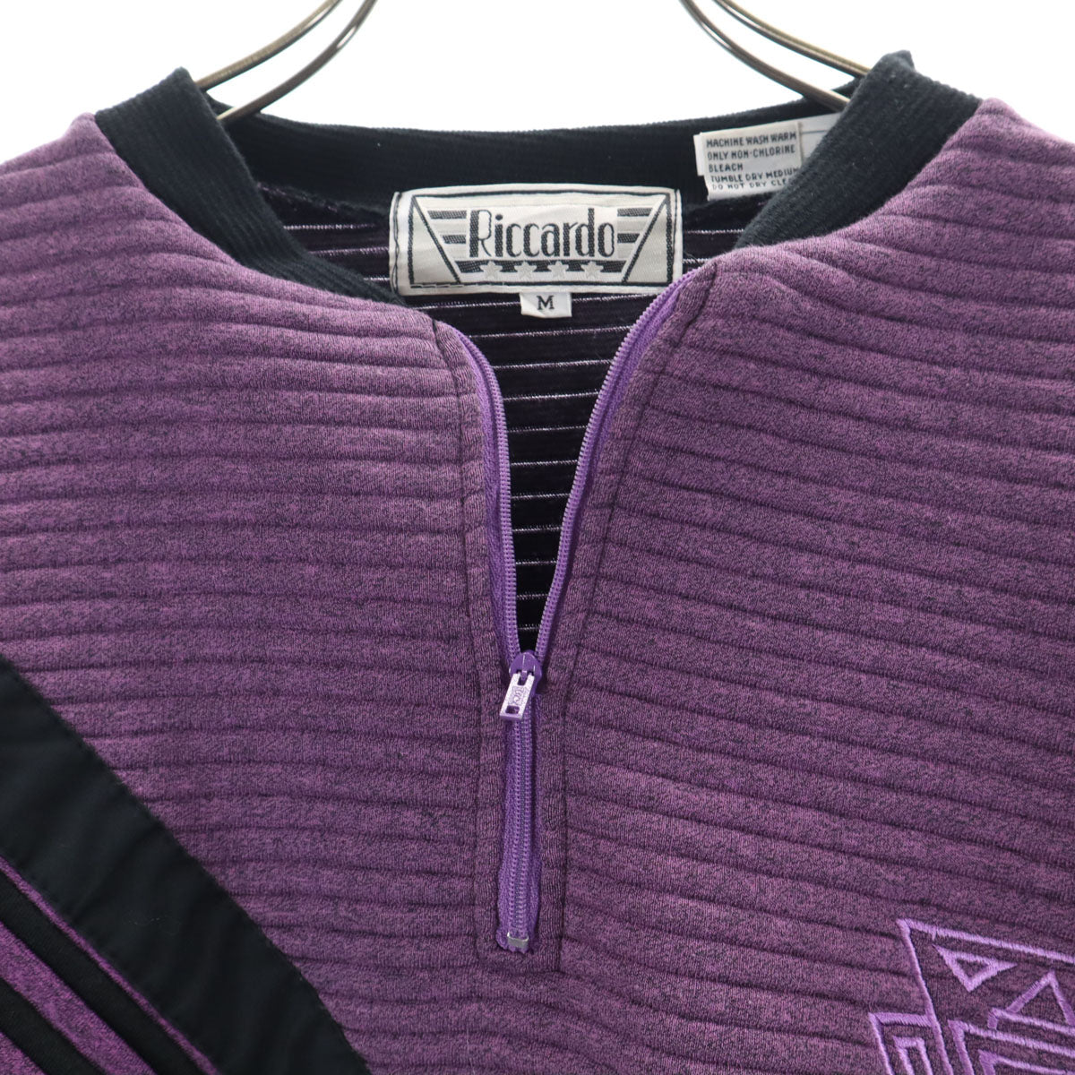 80s 90s オールド 長袖 ハーフジップ トレーナー M パープル メンズ