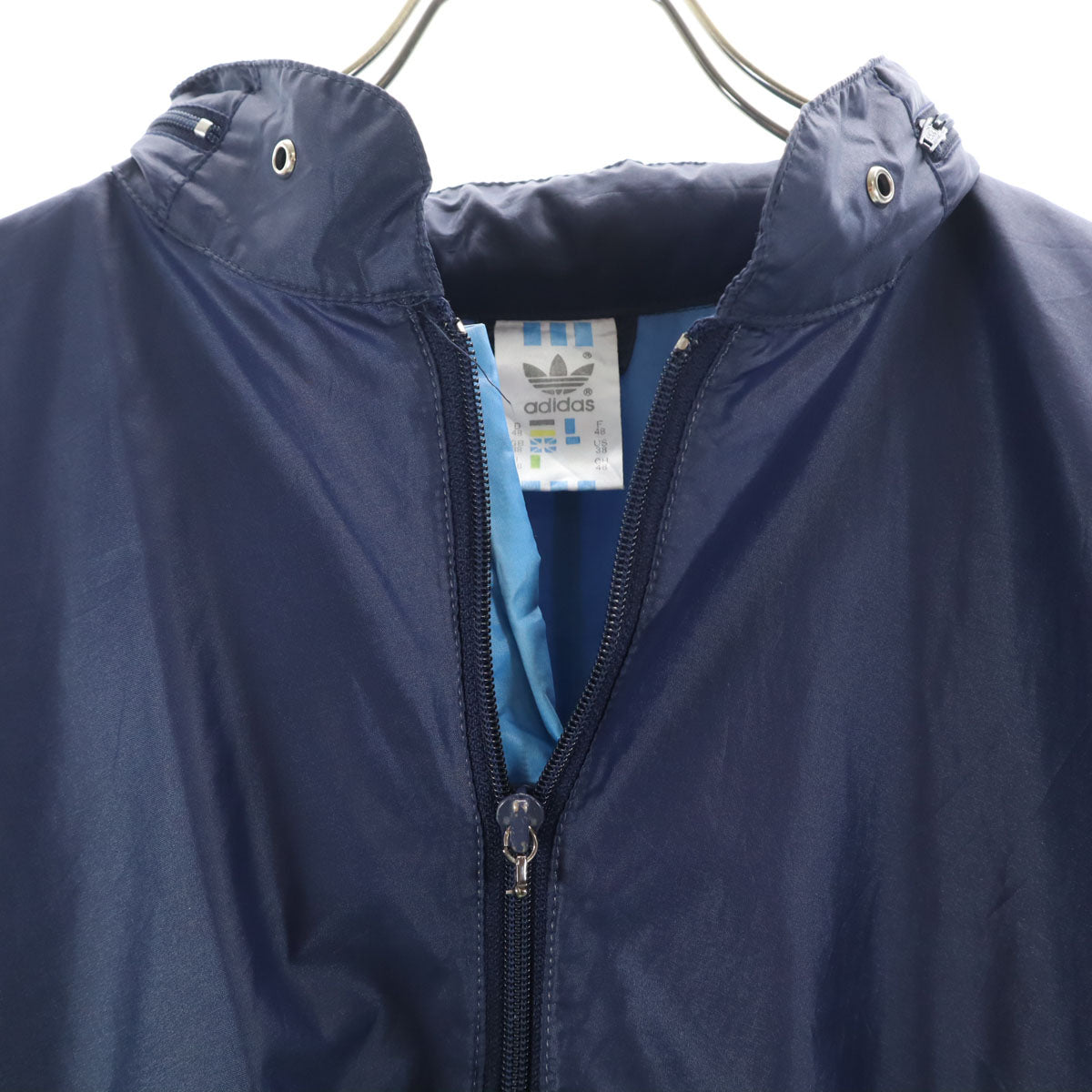 adidas アディダス 80s ヴィンテージ 万国旗タグ トレフォイルロゴ ナイロンジャケット 38 ネイビー メンズ