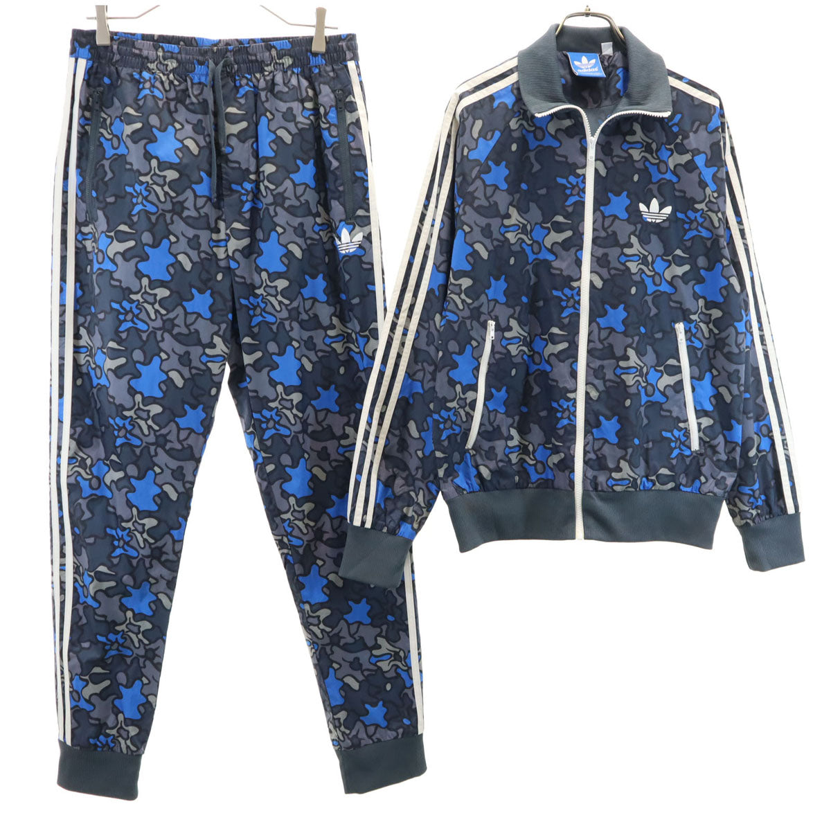 adidas アディダス 総柄 ウインドブレーカー 上下 セットアップ L グレー系 裏メッシュ メンズ
