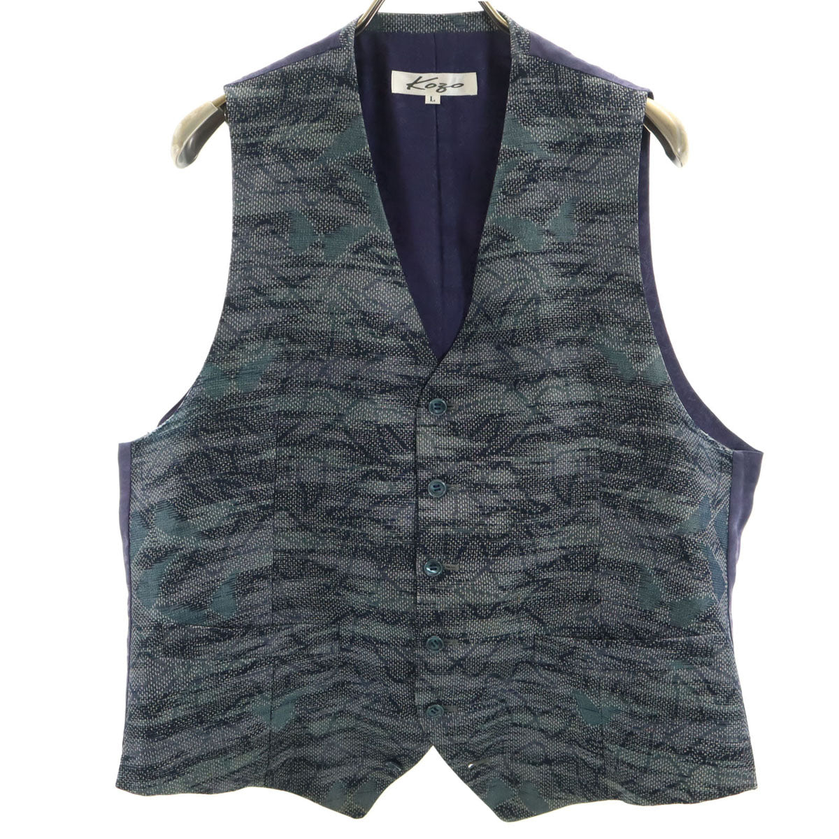 KOZO ZOOT APPAREL 日本製 シルクブレンド 総柄 ベスト L ネイビー メンズ