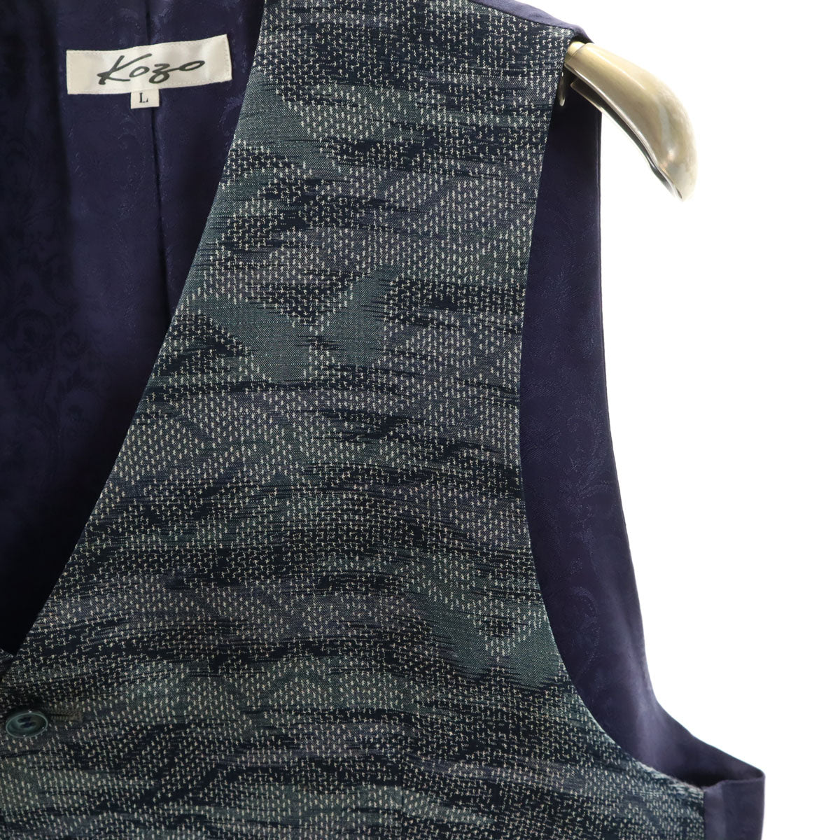 KOZO ZOOT APPAREL 日本製 シルクブレンド 総柄 ベスト L ネイビー メンズ