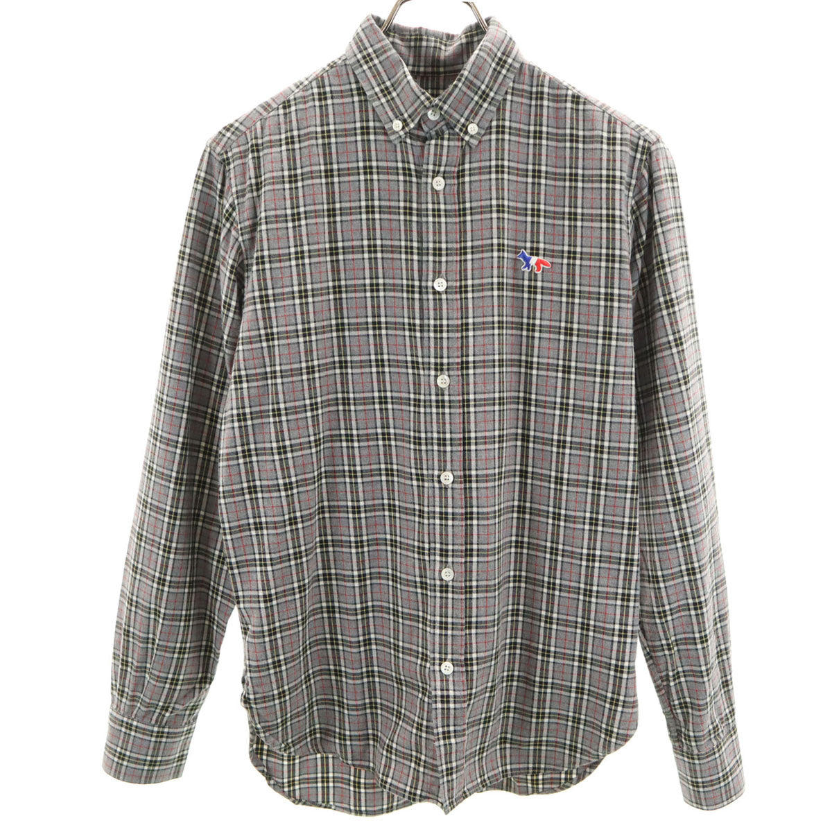 MAISON KITSUNE メゾンキツネ チェック柄 長袖 ボタンダウンシャツ 38 グレー メンズ
