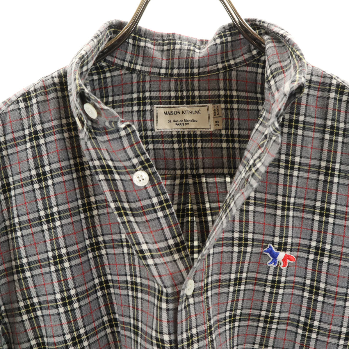 MAISON KITSUNE メゾンキツネ チェック柄 長袖 ボタンダウンシャツ 38 グレー メンズ