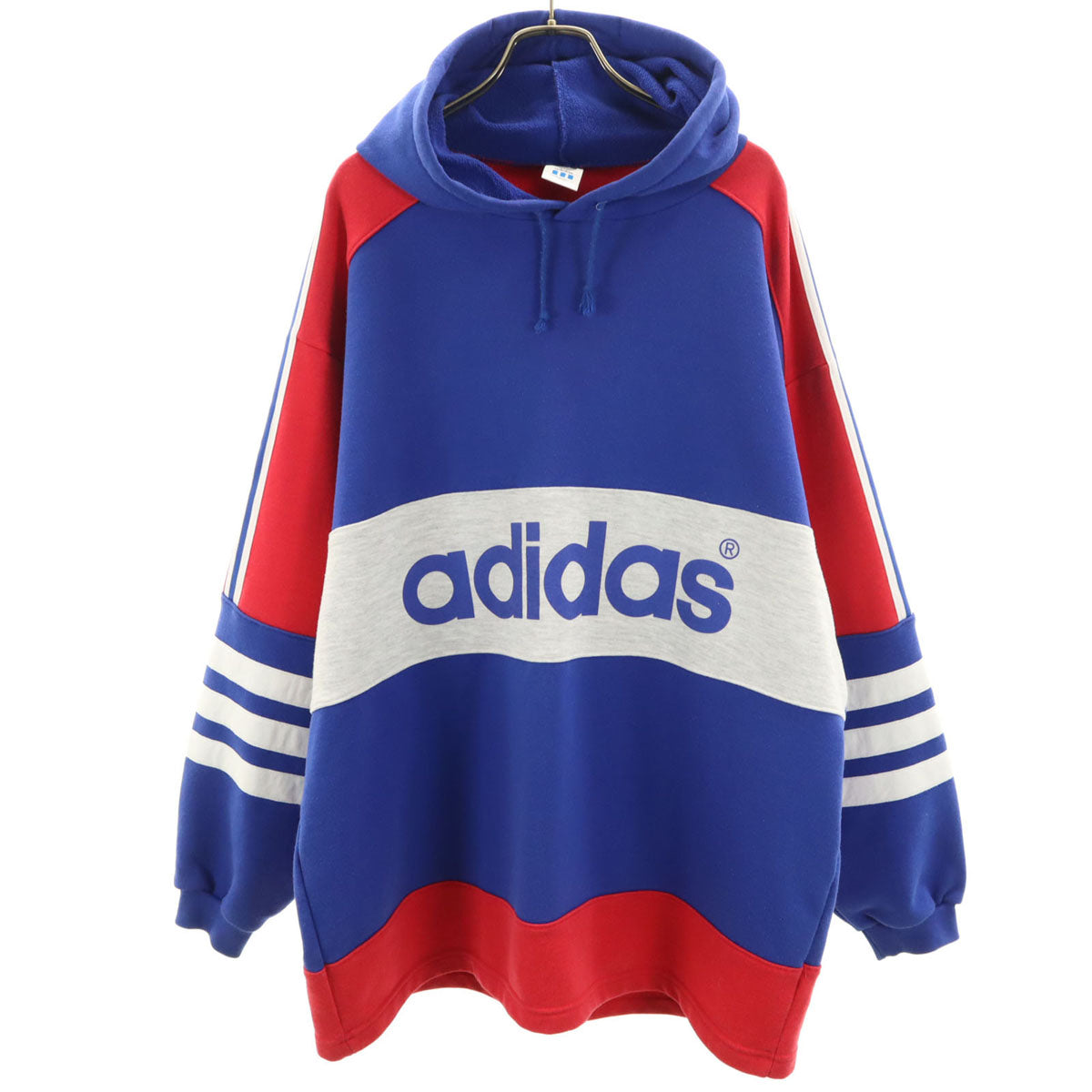 adidas アディダス 80s 日本製 ヴィンテージ 長袖 スウェットパーカー O-XO ブルー系 プルオーバー デサント メンズ