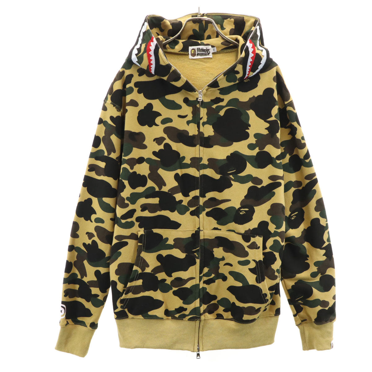 A BATHING APE アベイシングエイプ 日本製 カモフラ柄 長袖 スウェット シャーク ジップパーカー M キャメル 迷彩 メンズ